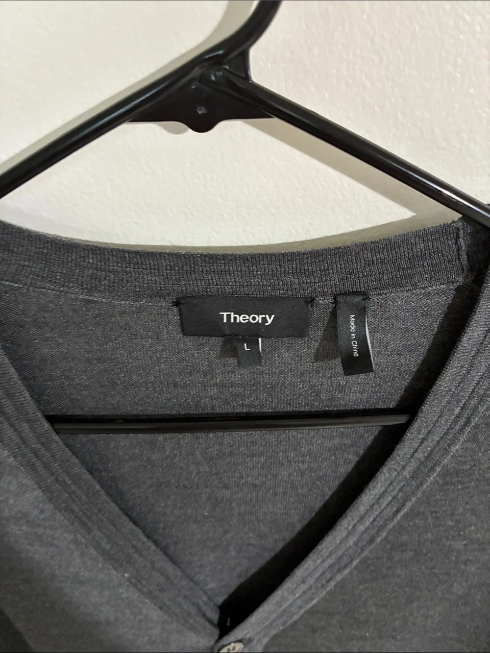 Theory Men’s Large Gray Lightweight V-Neck Button Front Cardigan
